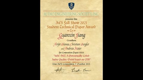 Towards entry "Best Student Paper Award on AES for the Masters’ Thesis work of Guanxin Jiang"